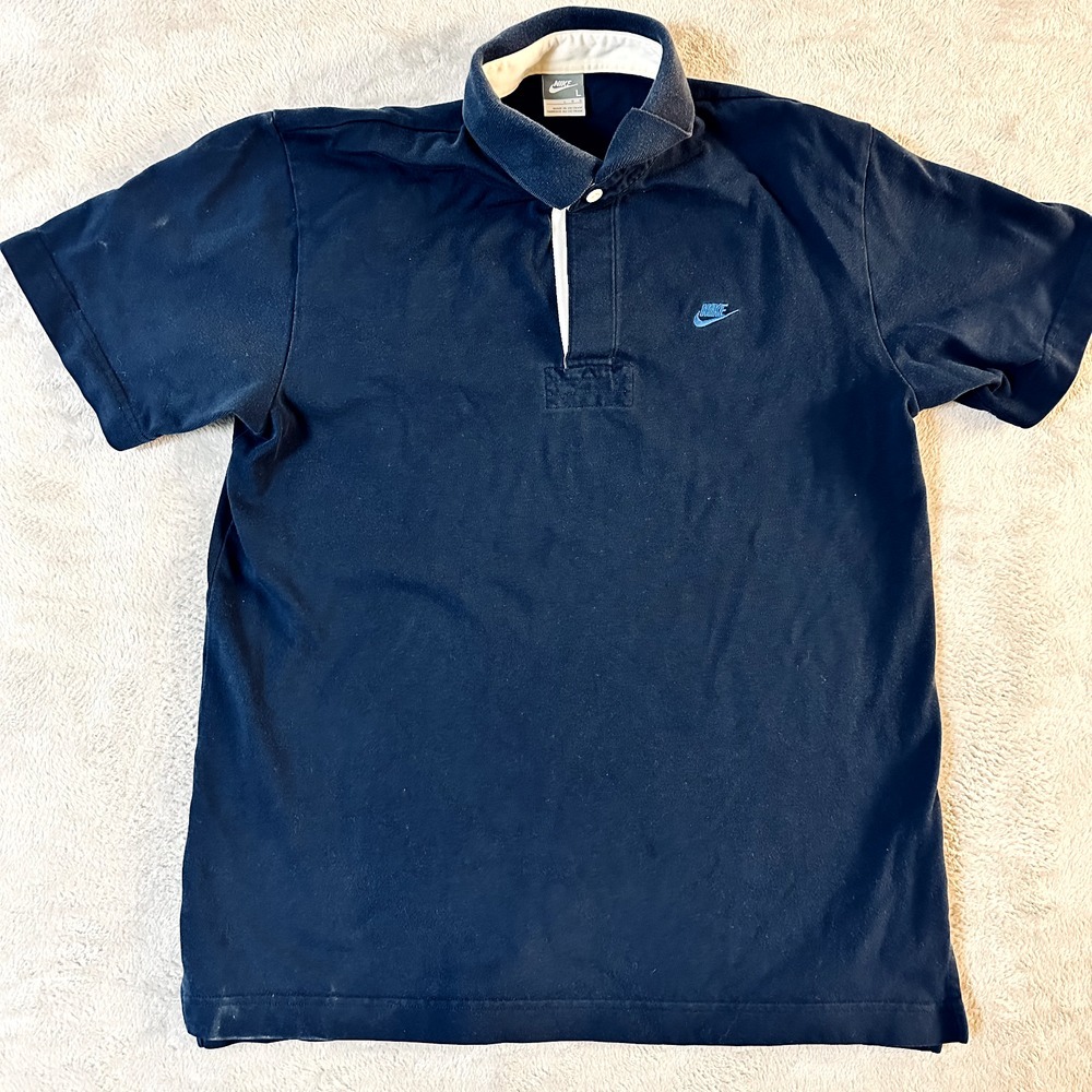 Vintage Y2K Nike Men's Golfing Short Sleeve‎ Polo T-Shirt Dark Blue Size Large
